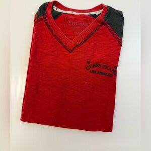 GUESS Red and Dark Gray V-Neck Tee